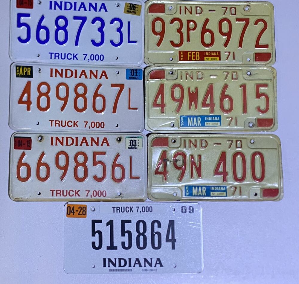 Vintage Indiana License Plates 1971, 2001, 2003, 2009, 2015 Collectible Lot of 7
